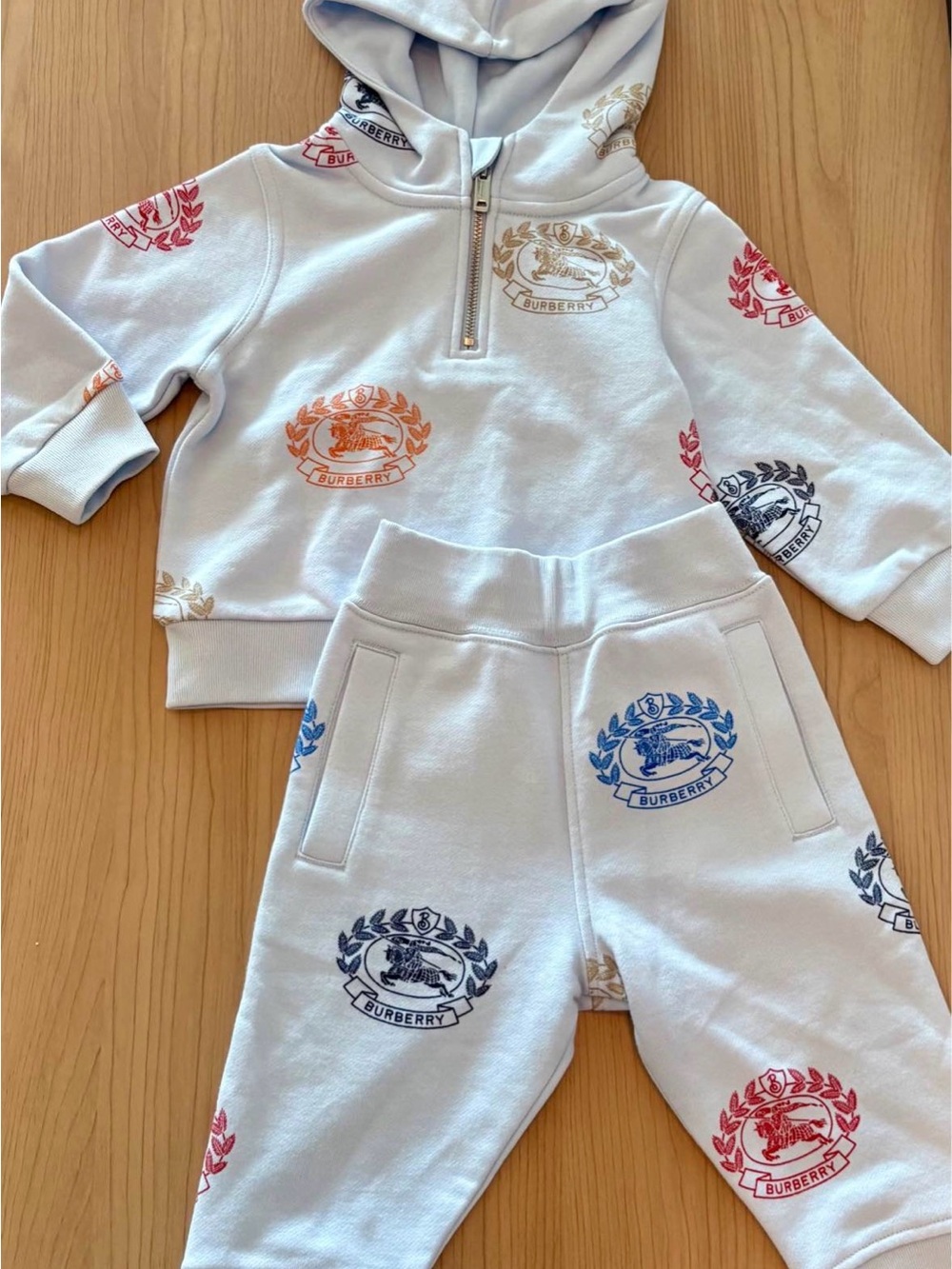 Burberry Kids Blue Hoodie & Joggers Set with Multicolor Crest
